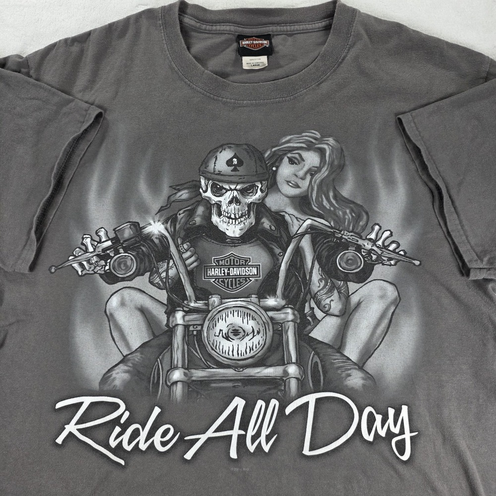 Harley Davidson Shirt Mens‎ L LAS VEGAS Biker Skeleton With Girl Double Sided